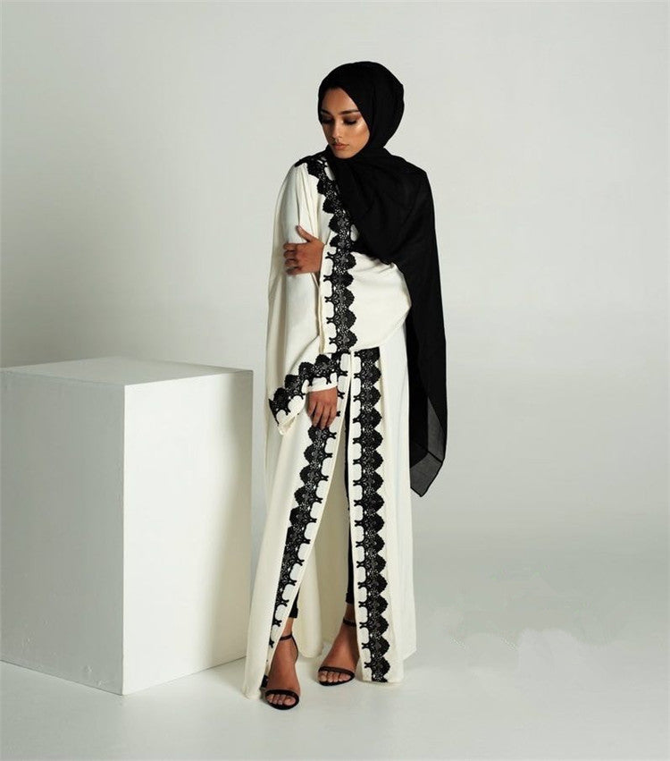 Big size 2018 Adult emboridery lace cotton liene Robes Musulmane Turkish Abaya Muslim Cardigan Robes Arab Worship Service Wj478