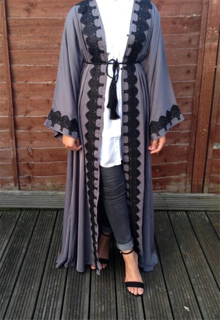 Big size 2018 Adult emboridery lace cotton liene Robes Musulmane Turkish Abaya Muslim Cardigan Robes Arab Worship Service Wj478