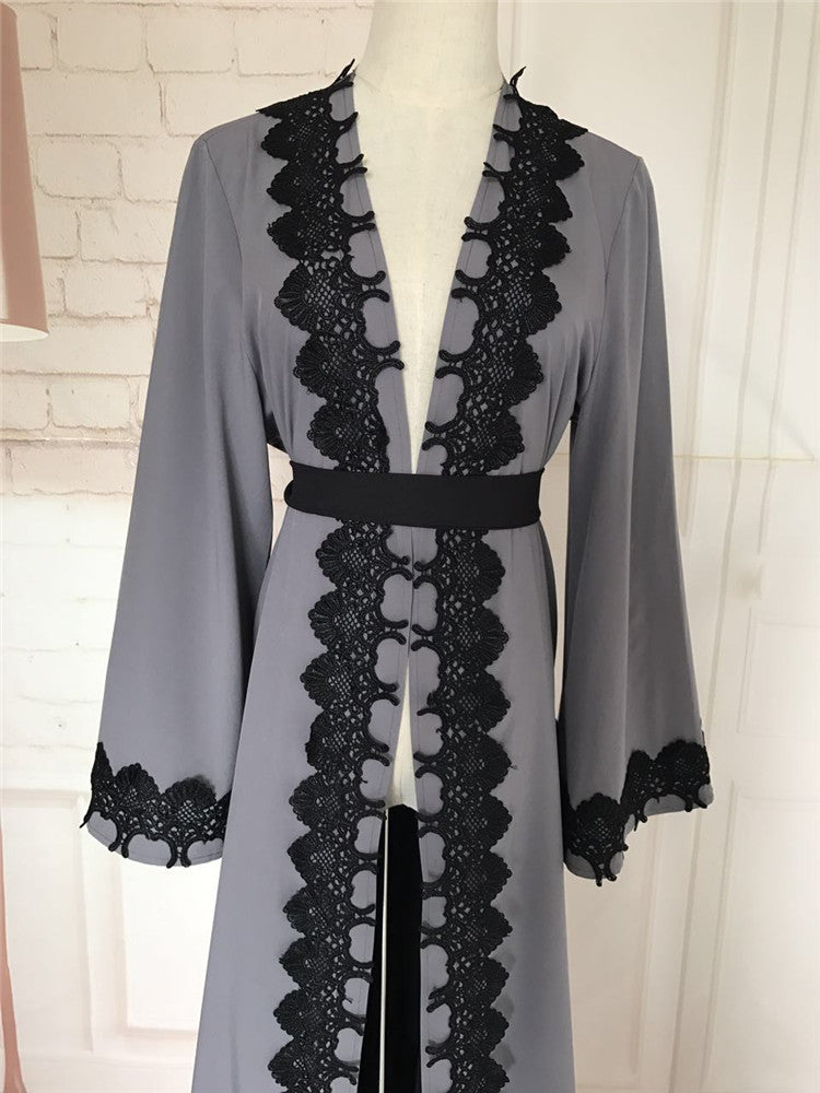 Big size 2018 Adult emboridery lace cotton liene Robes Musulmane Turkish Abaya Muslim Cardigan Robes Arab Worship Service Wj478