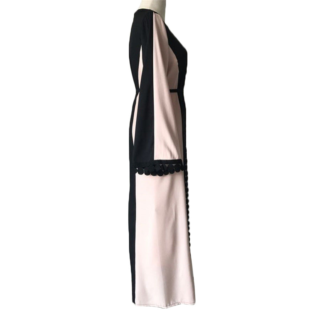 2017 Vintage Women Slim Summer Casual Dress Long Abaya Sleeve Soft Dress For Kaftan Islamic MuslimTurkish Arabic Appliques