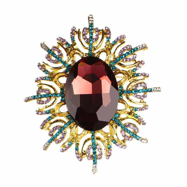ZOSHI Fashion Colorful Crystal Brooch Pin Luxury Rhinestone Hijab Pin Scarf Clip Expoyed Large Flower Brooch Pin Wedding Gifts