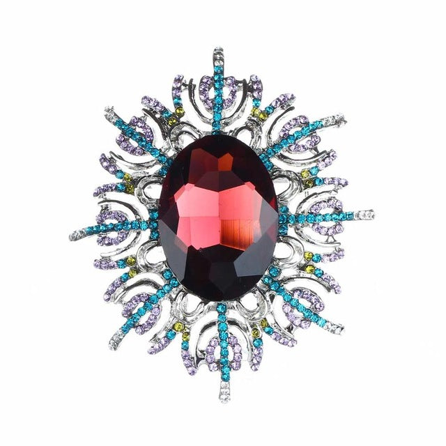 ZOSHI Fashion Colorful Crystal Brooch Pin Luxury Rhinestone Hijab Pin Scarf Clip Expoyed Large Flower Brooch Pin Wedding Gifts