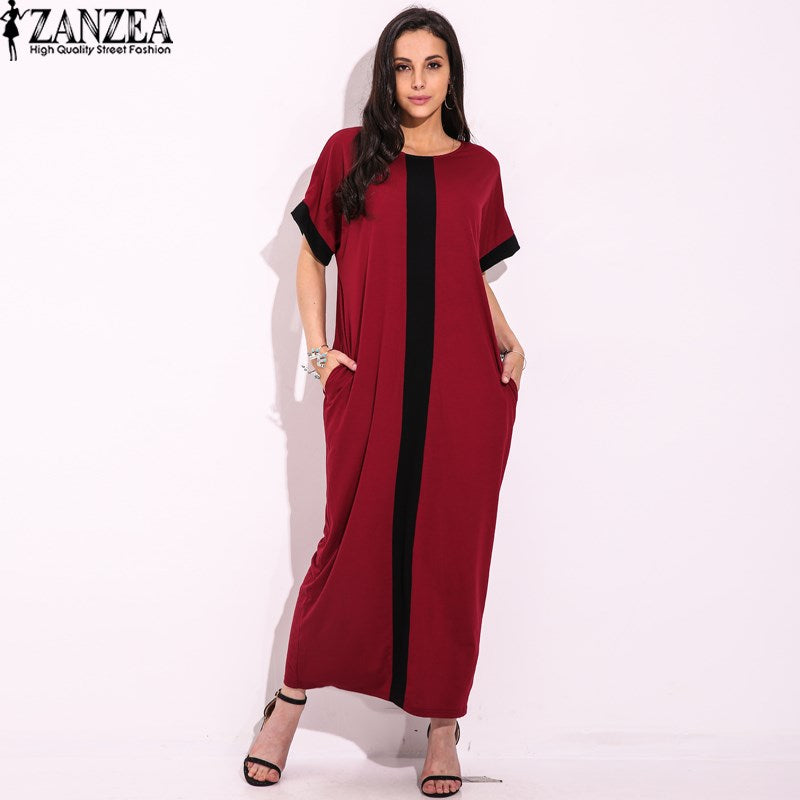 2018 ZANZEA Women Short Sleeve Sundress Splice Patchwork Long Maxi Dress Evening Summer Party Shirt Dress Vestido Plus Size