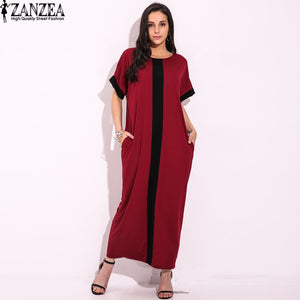 2018 ZANZEA Women Short Sleeve Sundress Splice Patchwork Long Maxi Dress Evening Summer Party Shirt Dress Vestido Plus Size