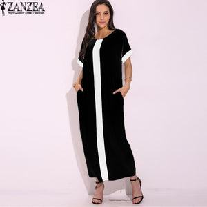 2018 ZANZEA Women Short Sleeve Sundress Splice Patchwork Long Maxi Dress Evening Summer Party Shirt Dress Vestido Plus Size