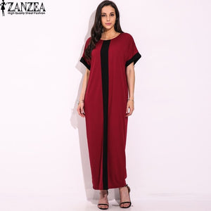 2018 ZANZEA Women Short Sleeve Sundress Splice Patchwork Long Maxi Dress Evening Summer Party Shirt Dress Vestido Plus Size