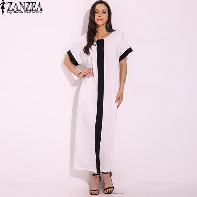2018 ZANZEA Women Short Sleeve Sundress Splice Patchwork Long Maxi Dress Evening Summer Party Shirt Dress Vestido Plus Size