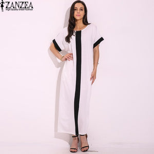 2018 ZANZEA Women Short Sleeve Sundress Splice Patchwork Long Maxi Dress Evening Summer Party Shirt Dress Vestido Plus Size