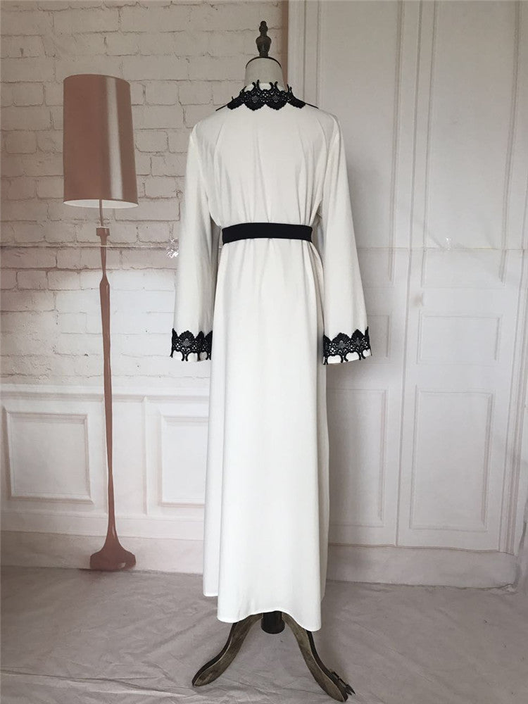 Big size 2018 Adult emboridery lace cotton liene Robes Musulmane Turkish Abaya Muslim Cardigan Robes Arab Worship Service Wj478