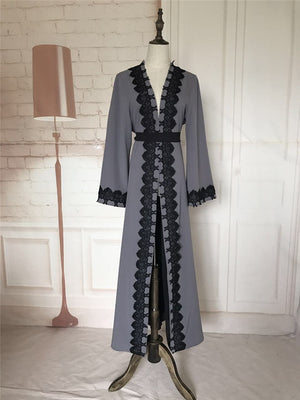 Big size 2018 Adult emboridery lace cotton liene Robes Musulmane Turkish Abaya Muslim Cardigan Robes Arab Worship Service Wj478