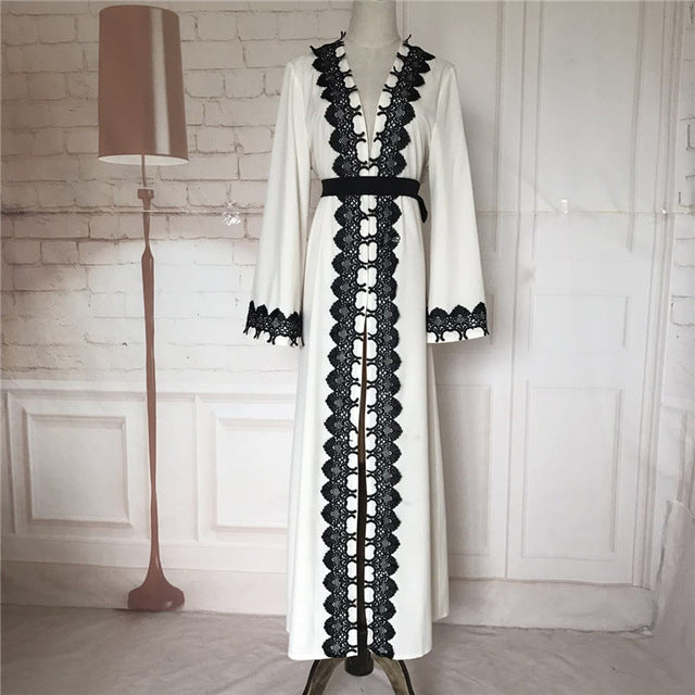 Big size 2018 Adult emboridery lace cotton liene Robes Musulmane Turkish Abaya Muslim Cardigan Robes Arab Worship Service Wj478