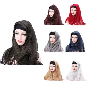 Muslim Hijab Fashion Tassel Headscarf Turban Women Head Coverings Gold Thread Hoofddoek Scarves 100 *50CM T6