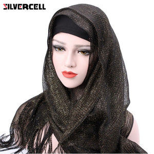 Muslim Hijab Fashion Tassel Headscarf Turban Women Head Coverings Gold Thread Hoofddoek Scarves 100 *50CM T6
