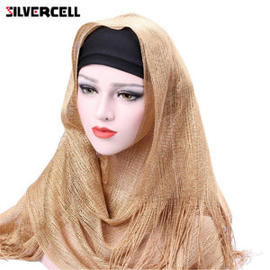 Muslim Hijab Fashion Tassel Headscarf Turban Women Head Coverings Gold Thread Hoofddoek Scarves 100 *50CM T6