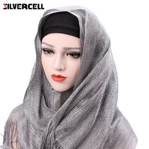 Muslim Hijab Fashion Tassel Headscarf Turban Women Head Coverings Gold Thread Hoofddoek Scarves 100 *50CM T6