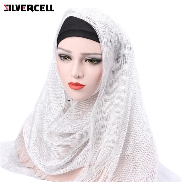 Muslim Hijab Fashion Tassel Headscarf Turban Women Head Coverings Gold Thread Hoofddoek Scarves 100 *50CM T6