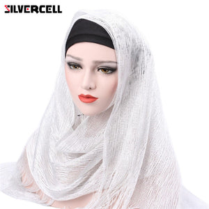 Muslim Hijab Fashion Tassel Headscarf Turban Women Head Coverings Gold Thread Hoofddoek Scarves 100 *50CM T6