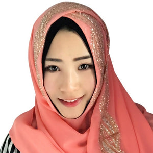 Women Hijabs Colorful Muslim Golden Fringe Embroidery Floral Caps Hijab Islamic Full Cover Scarf Hats Chiffon Hijabs 11 Style T6