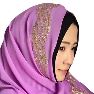 Women Hijabs Colorful Muslim Golden Fringe Embroidery Floral Caps Hijab Islamic Full Cover Scarf Hats Chiffon Hijabs 11 Style T6