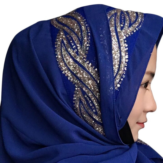 Women Hijabs Colorful Muslim Golden Fringe Embroidery Floral Caps Hijab Islamic Full Cover Scarf Hats Chiffon Hijabs 11 Style T6