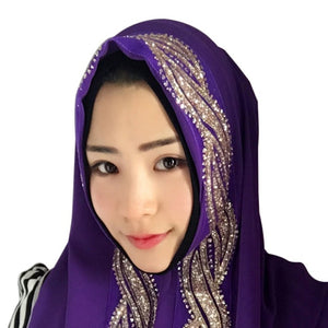 Women Hijabs Colorful Muslim Golden Fringe Embroidery Floral Caps Hijab Islamic Full Cover Scarf Hats Chiffon Hijabs 11 Style T6