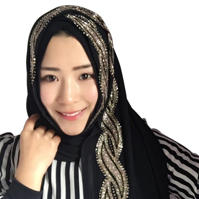 Women Hijabs Colorful Muslim Golden Fringe Embroidery Floral Caps Hijab Islamic Full Cover Scarf Hats Chiffon Hijabs 11 Style T6