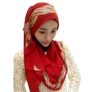 Women Hijabs Colorful Muslim Golden Fringe Embroidery Floral Caps Hijab Islamic Full Cover Scarf Hats Chiffon Hijabs 11 Style T6