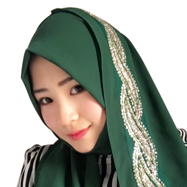 Women Hijabs Colorful Muslim Golden Fringe Embroidery Floral Caps Hijab Islamic Full Cover Scarf Hats Chiffon Hijabs 11 Style T6