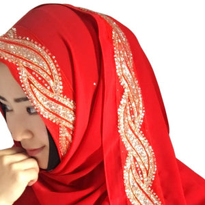 Women Hijabs Colorful Muslim Golden Fringe Embroidery Floral Caps Hijab Islamic Full Cover Scarf Hats Chiffon Hijabs 11 Style T6