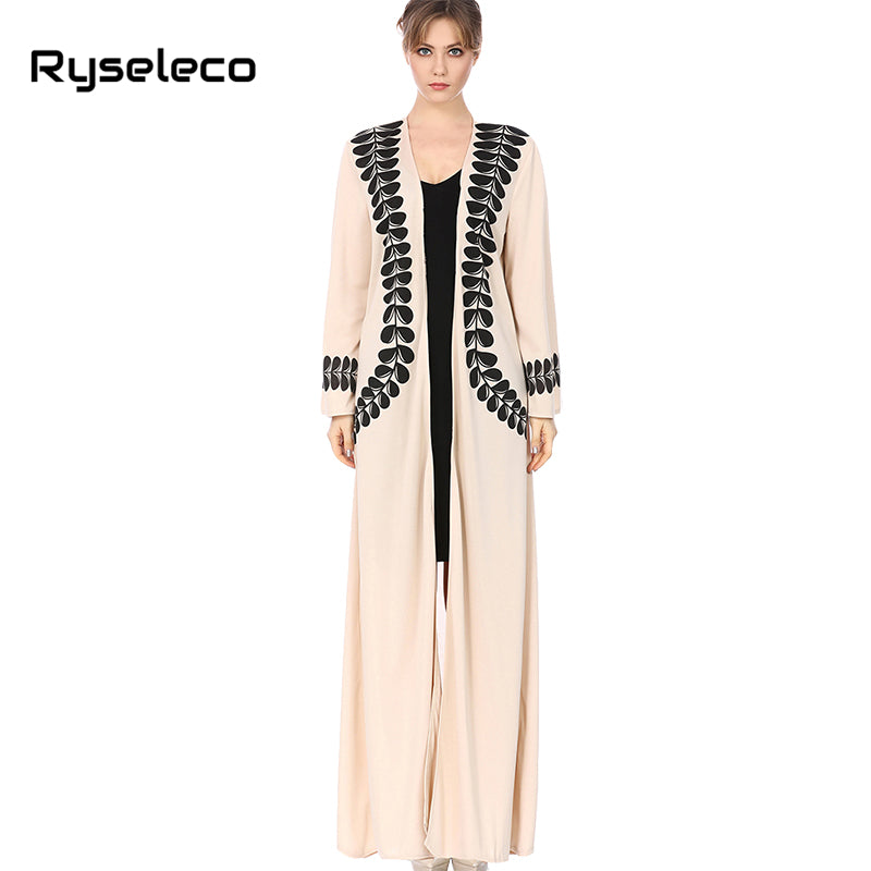 Spring 2018 New Open Stitch Middle East Loose Maxi Dress Long Flare Middle East Leaf Pattern Women djellaba Ladies Caftan Kaftan