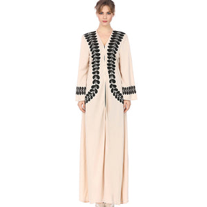 Spring 2018 New Open Stitch Middle East Loose Maxi Dress Long Flare Middle East Leaf Pattern Women djellaba Ladies Caftan Kaftan